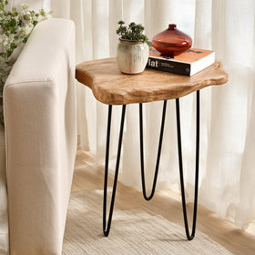 WELLAND Live Edge Cedar End Table top view shows grain and texture.