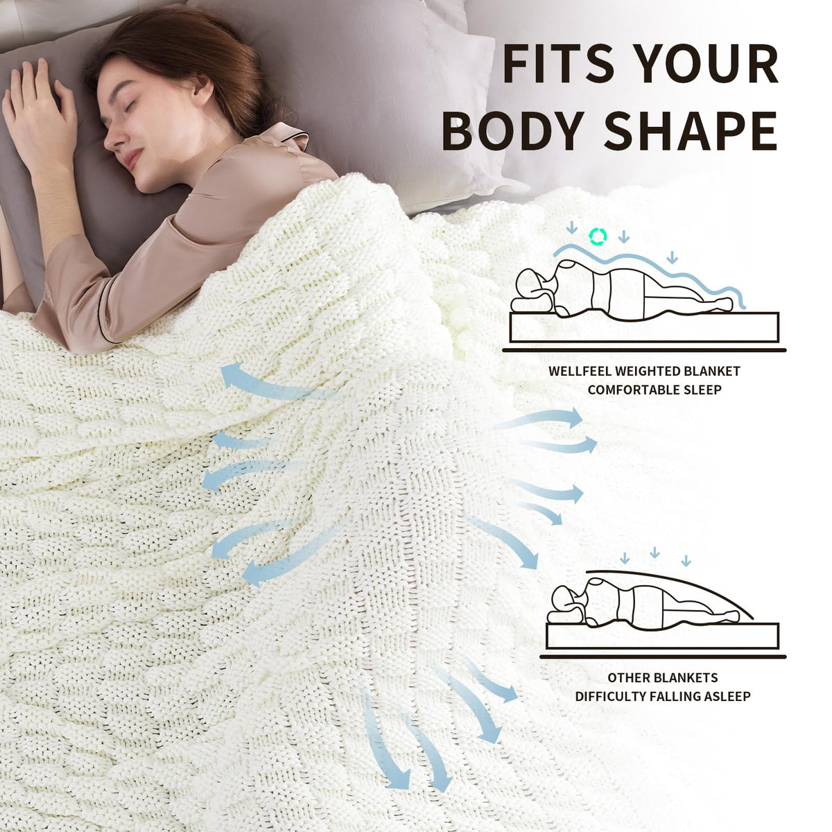 Wellfeel ivory-white weighted blanket on bed provides soft, even weight.