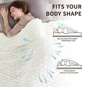 Wellfeel ivory-white weighted blanket on bed provides soft, even weight.