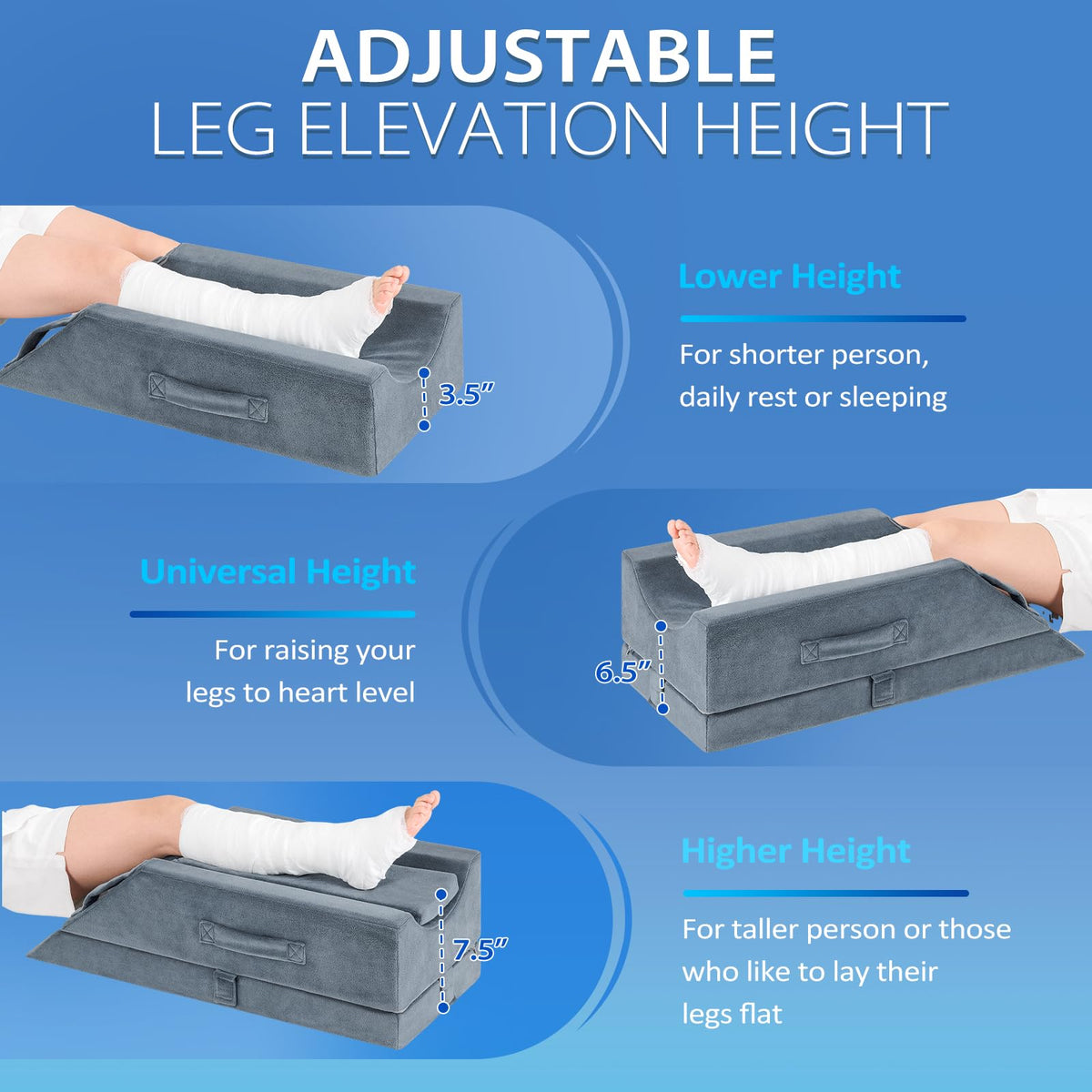 Wellsin insert pad with leg pillow shows height adjustment options