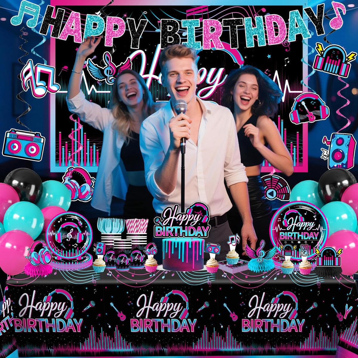 Wellspar music party balloons supply vibrant color and energy.