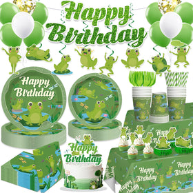 Wellspar frog banner overhead decor for a festive green theme party.