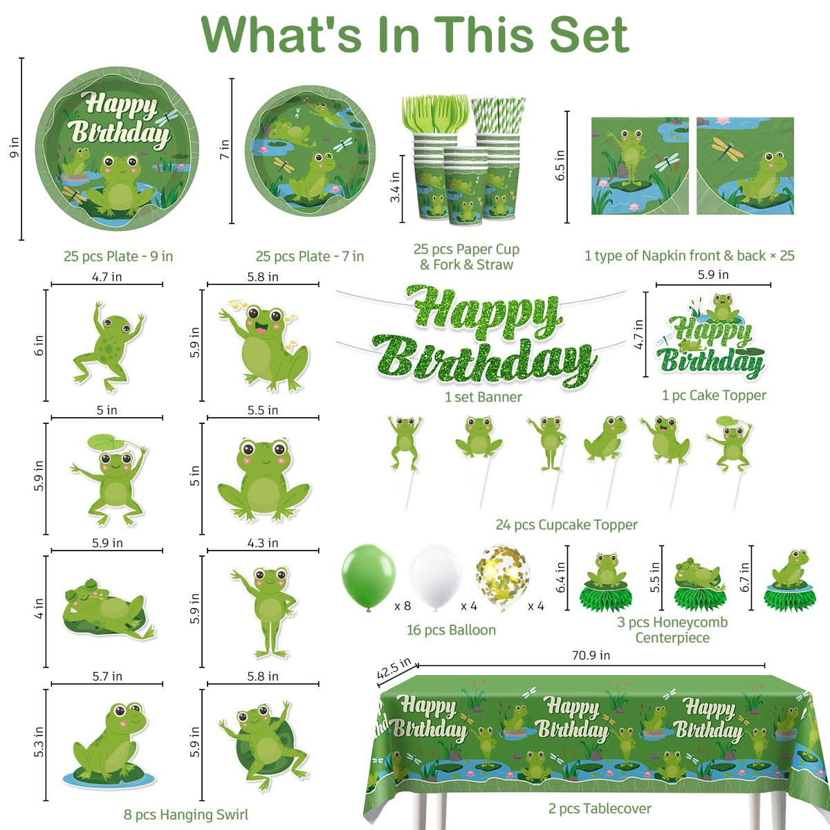Wellspar hanging swirls add whimsy to frog-themed party décor.