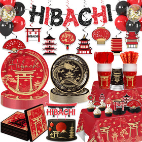 Wellspar hibachi banner adds bold color to the party backdrop and photos