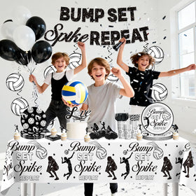 Wellspar volleyball balloons fill the venue with festive black and white accents
