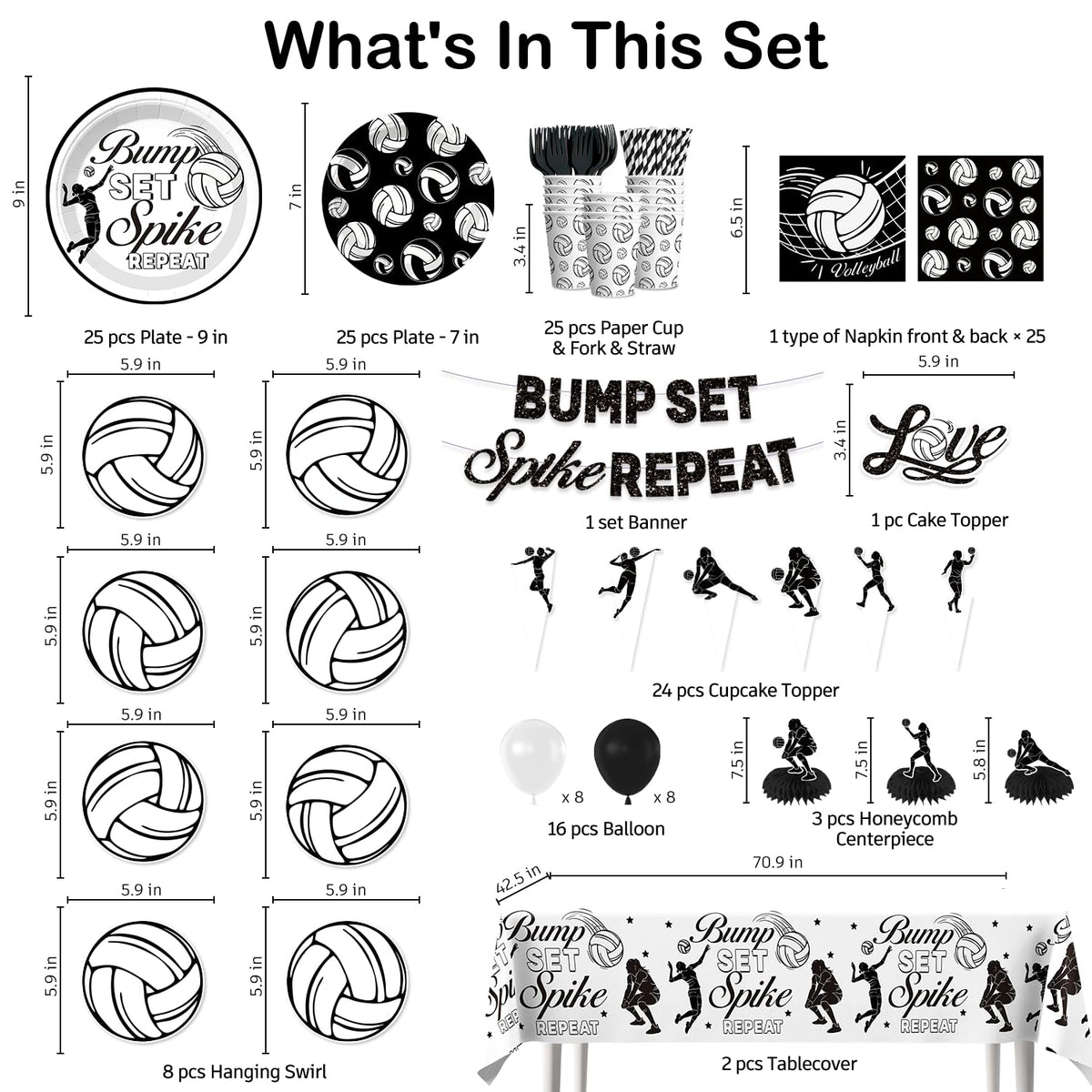 Wellspar volleyball tablecloth set covers the table with a bold game day look