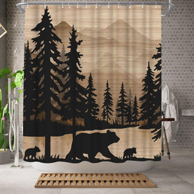 WELMECO bear print curtain in a cozy bathroom setting