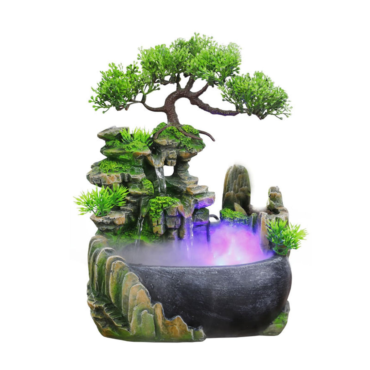 WEMAKMAK 11-Inch tabletop fountain with atomizer delivers vivid mist and tranquil ambiance.