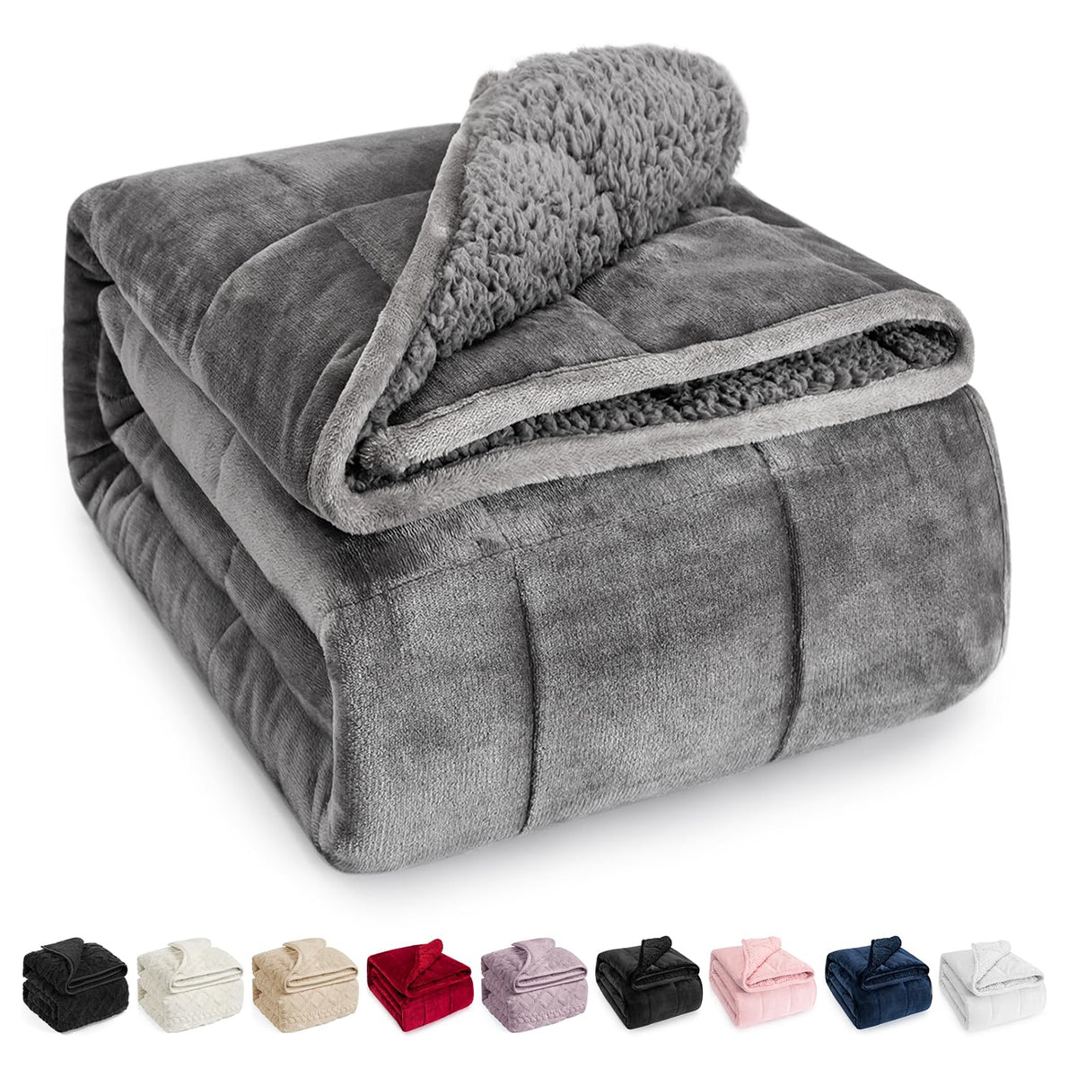 Wemore sherpa fleece weighted blanket grey top surface for cozy nights