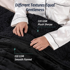 Wemore Sherpa weighted blanket on bed demonstrates double-sided comfort.