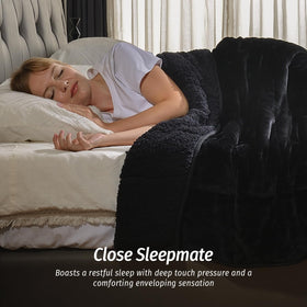 Wemore Sherpa weighted blanket side close-up shows soft fleece texture.