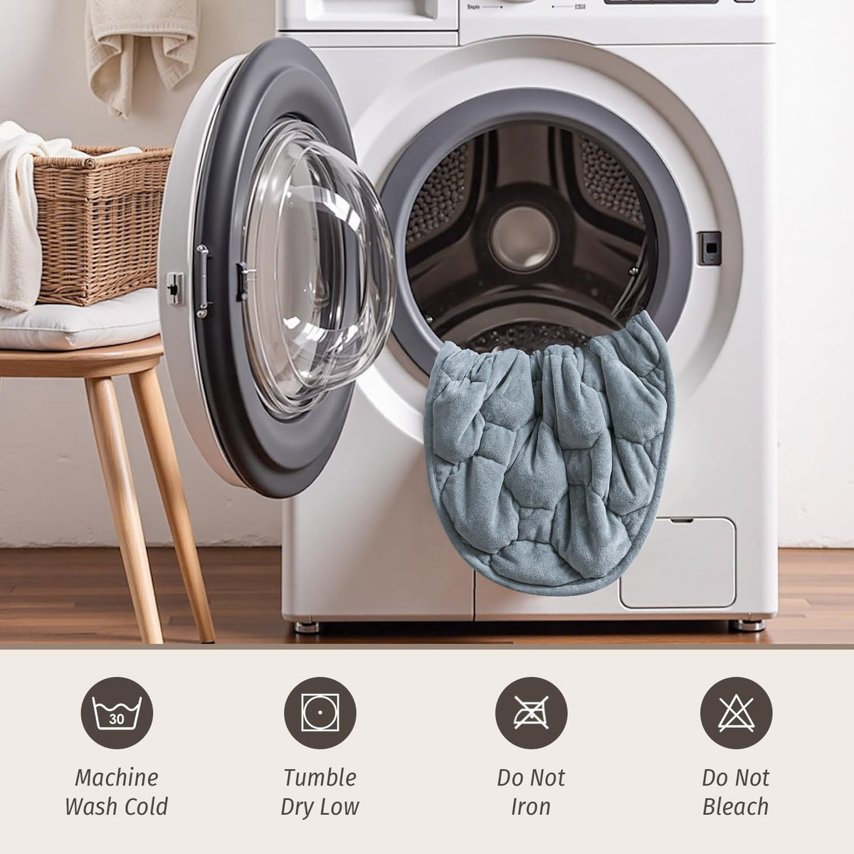 Wemore weighted lap blanket being machine washed for easy care
