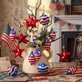 Wenqik 4th of July star decoration with glitter finish shines under lights.