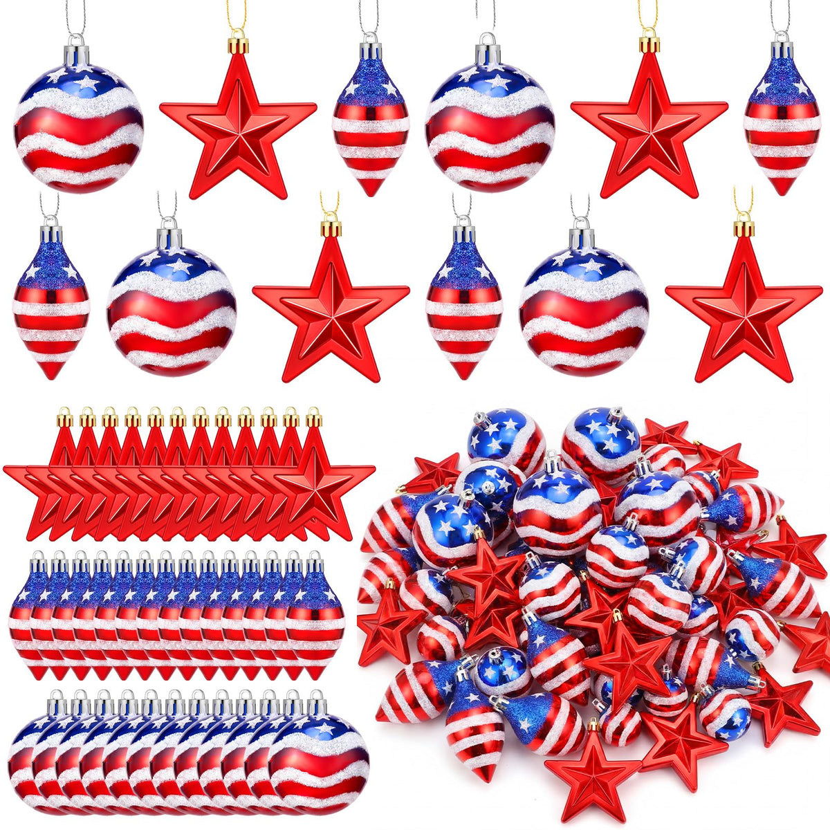 Wenqik 4th of July star ornament in shiny red for festive indoor or outdoor decor.
