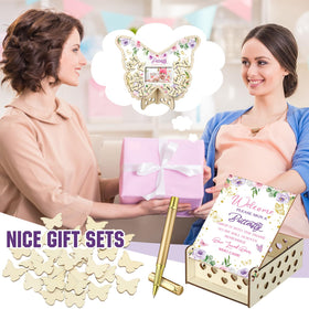 Wenqik blue bear backdrop enhances baby shower decor.