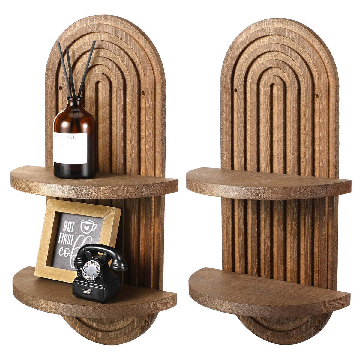 Wenqik brown boho rainbow arch shelf adds warm vintage charm to the living room
