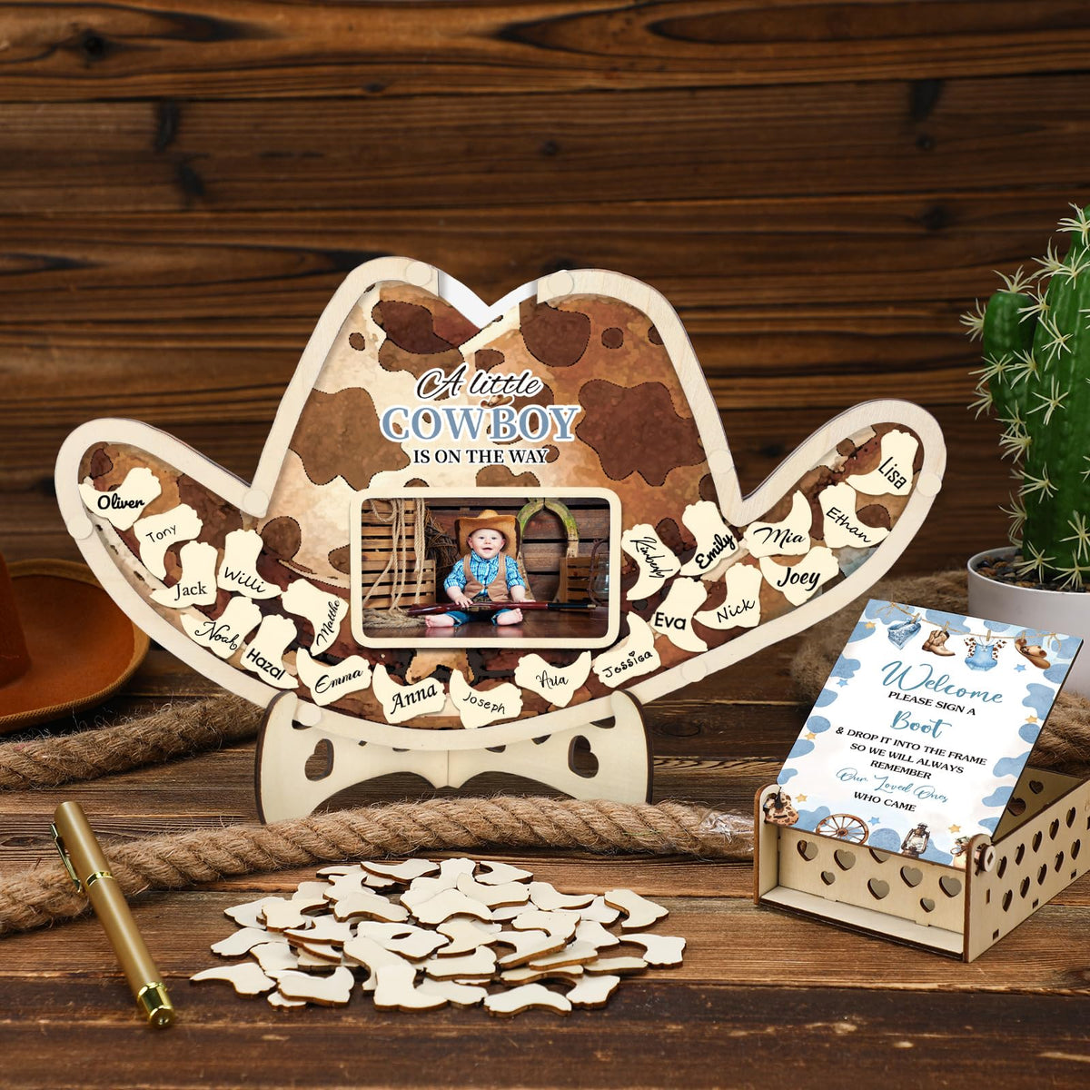Wenqik cowboy-themed wooden box to store guest messages securely.