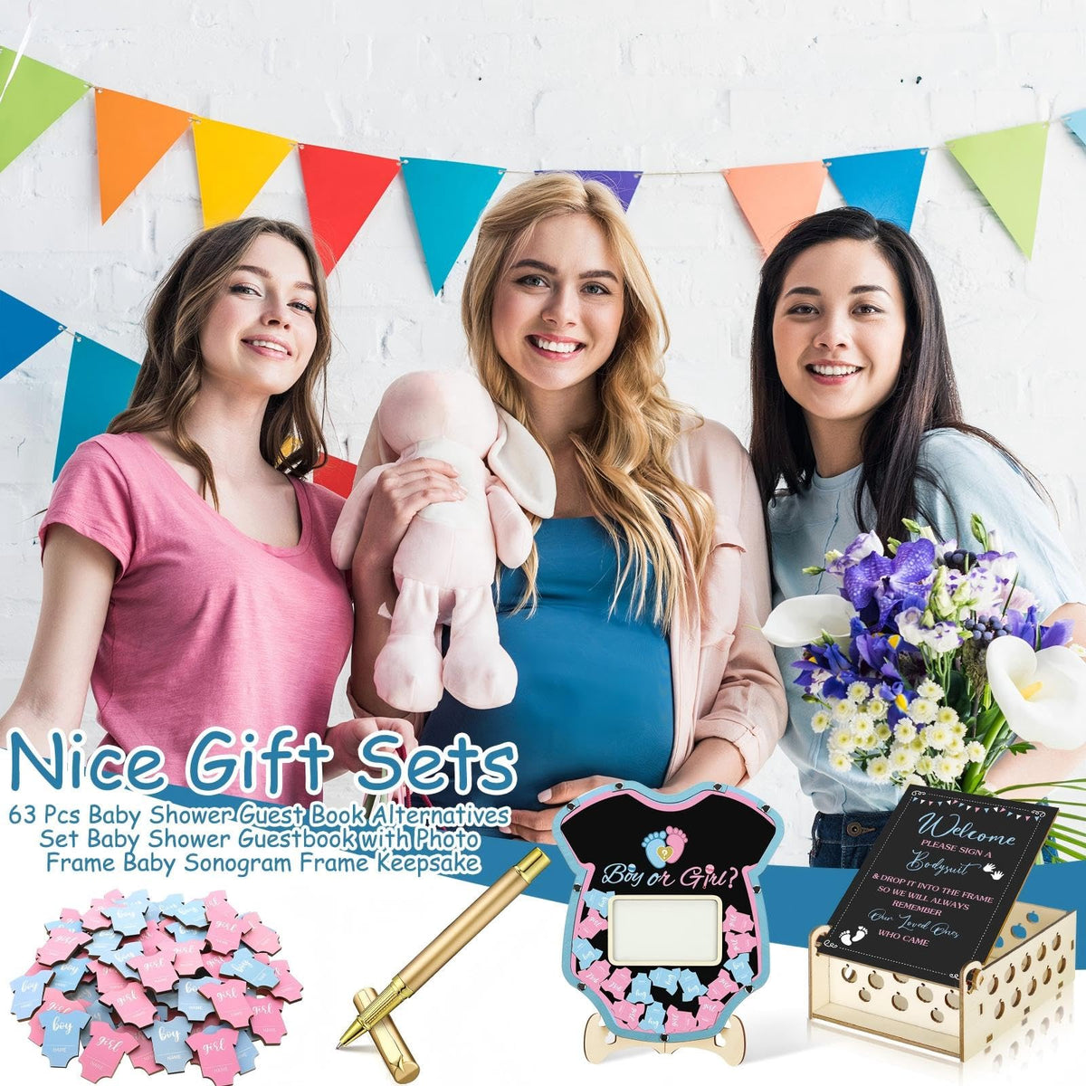 Wenqik gender reveal gift ensemble as guest-book alternative