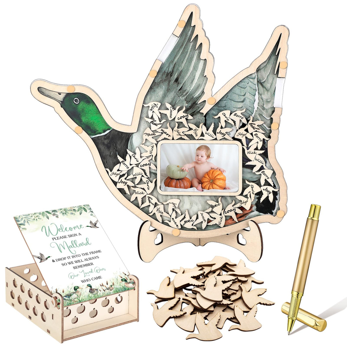 Wenqik Mallard Duck wooden picture frame for baby shower memories