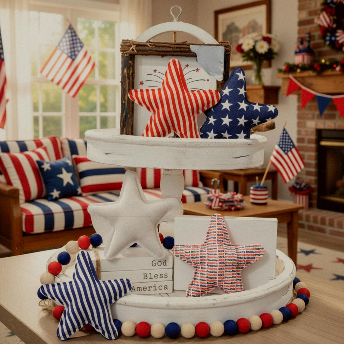 Wenqik patriotic bead garland display for indoor or outdoor use