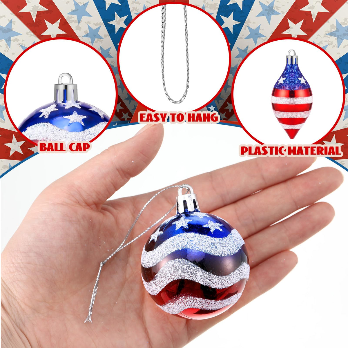 Wenqik patriotic tree decor stars red blue for easy hanging.