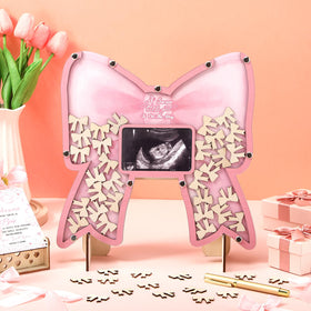 Wenqik pink bow wooden box for safekeeping guest signatures and notes