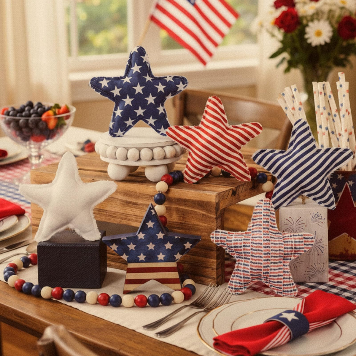 Wenqik red white blue fabric stars on table creating instant patriotic ambiance