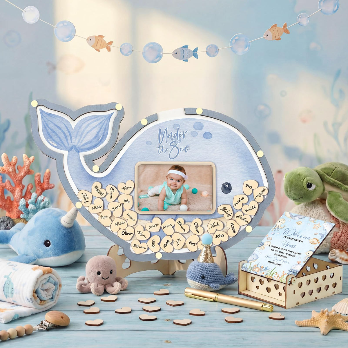 Wenqik wooden box under the sea theme stores keepsake pieces securely