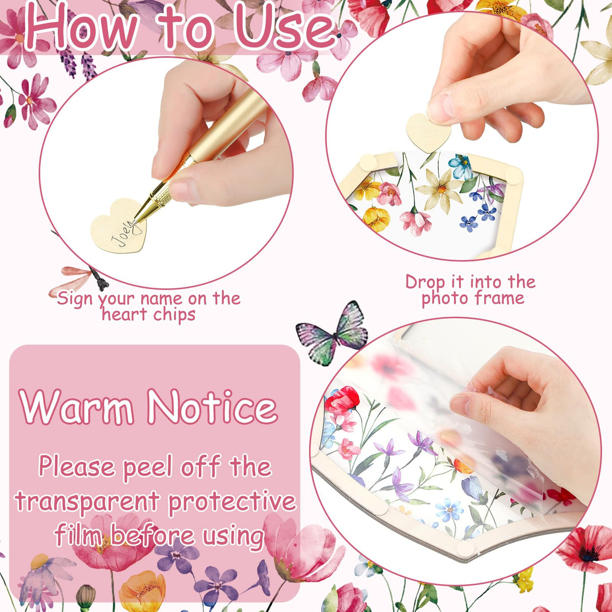 Wenqik wooden wildflower slices for guest messages and memories