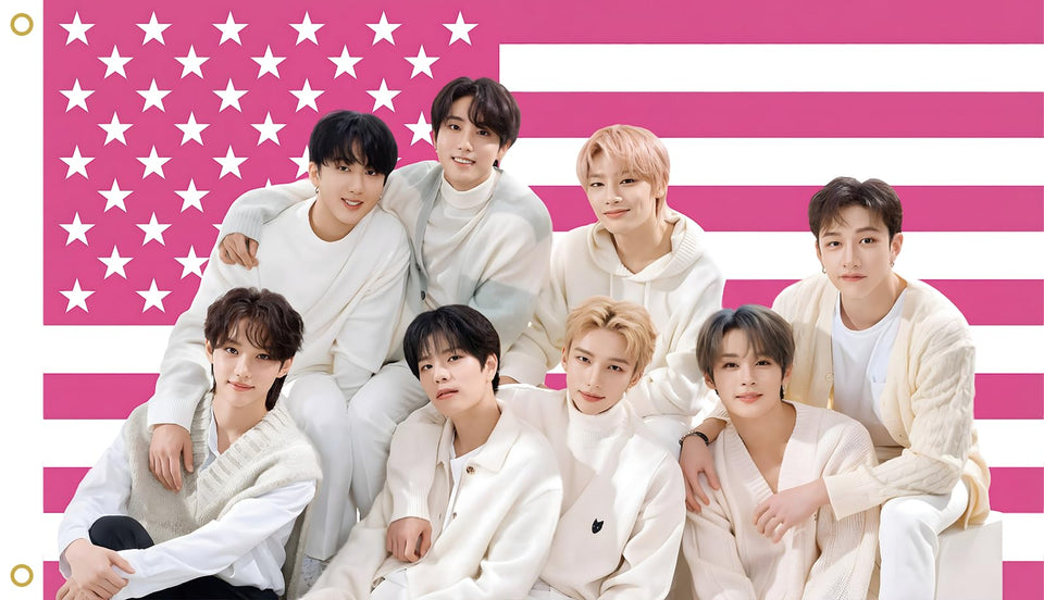 WENWELL Stray Kids tapestry with pink flag design for vibrant wall decor