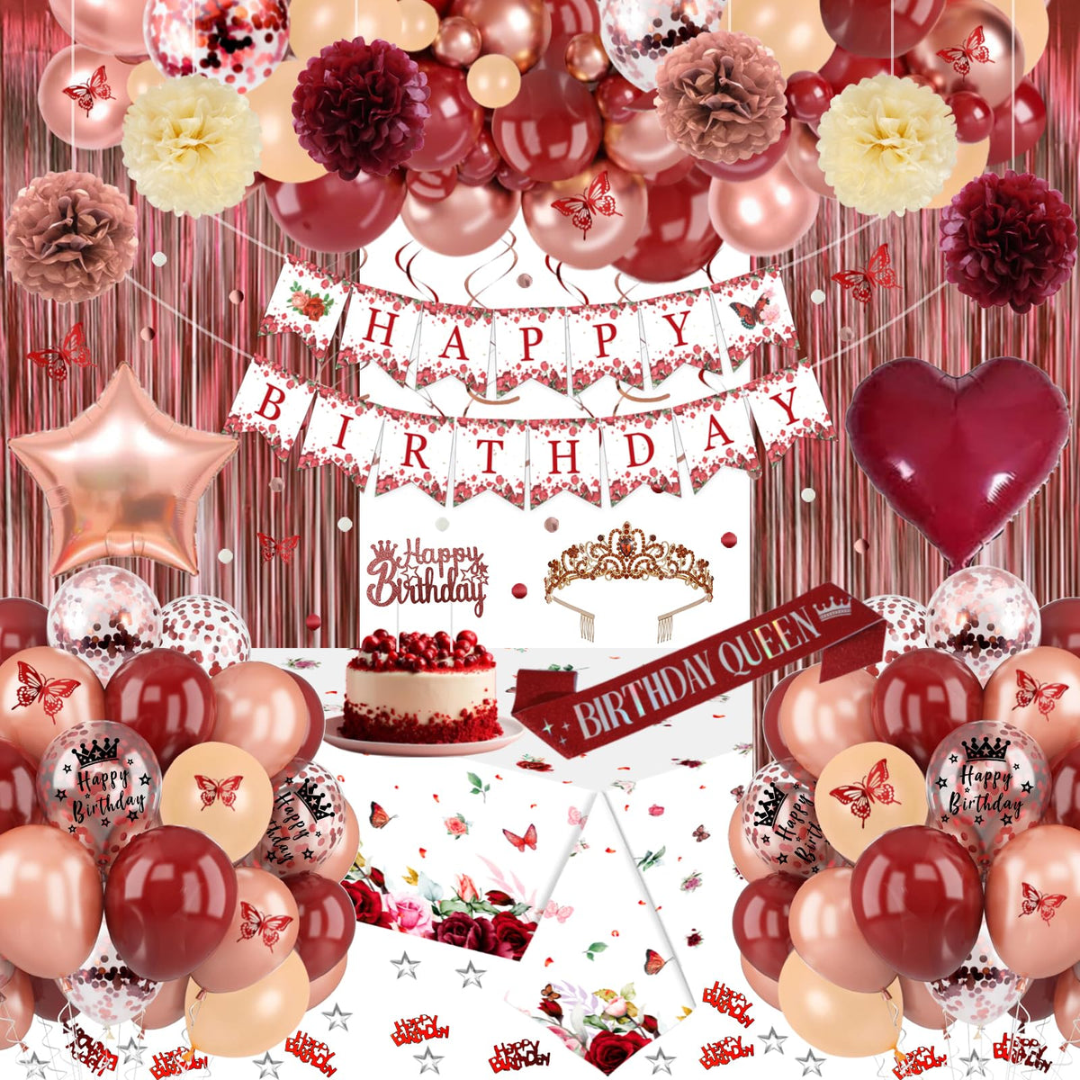 WEQTWL burgundy rose gold banner for a striking party backdrop