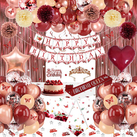 WEQTWL burgundy rose gold banner for a striking party backdrop