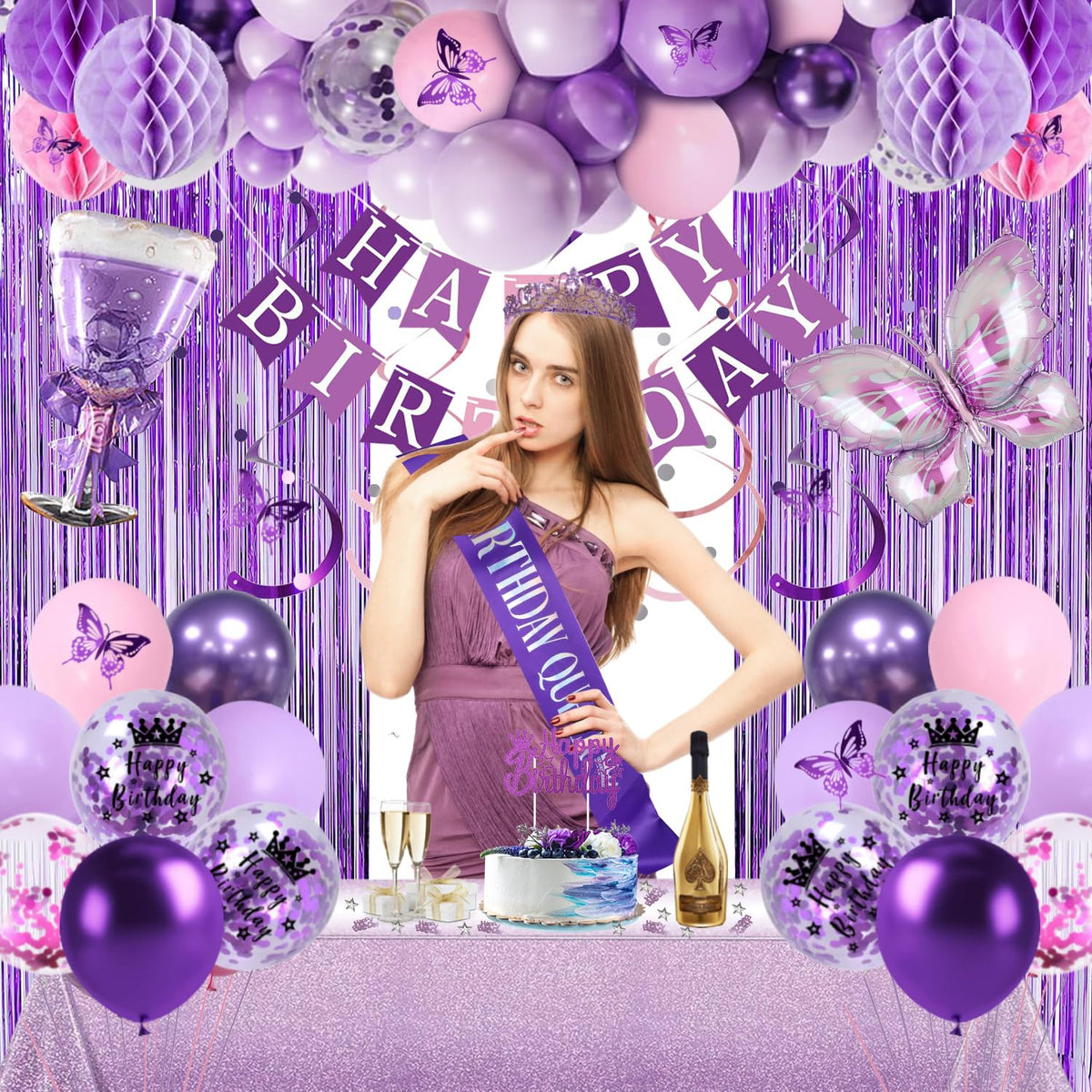 WEQTWL wine glass foil balloon accents the party table