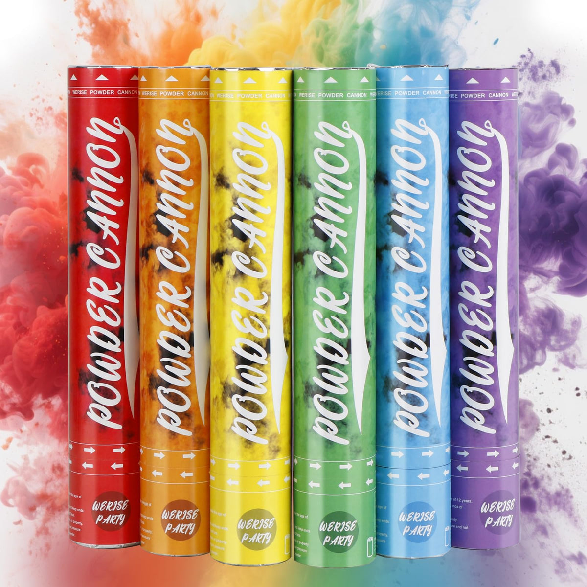 WERISE Party rainbow powder cannon 12-inch in action creating vivid color bursts for photos