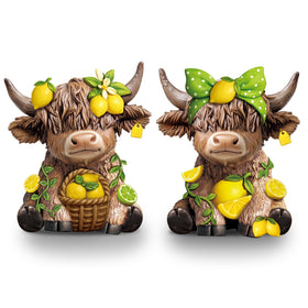 Wesiti lemon Highland cow figurine on tiered tray adds rustic charm to your kitchen.