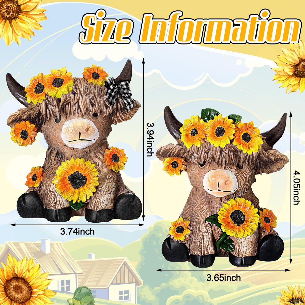 Wesiti two-pack Highland cow figurines brighten shelves or tiered trays.