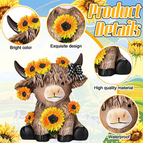 Wesiti sunflower Highland cow décor for garden or indoor display.