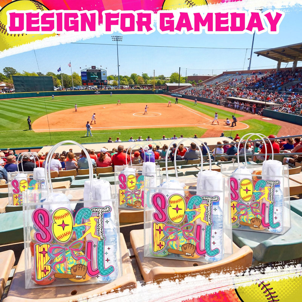 Wesnoy coquette softball goodie bags with clear durable material easy to wipe clean