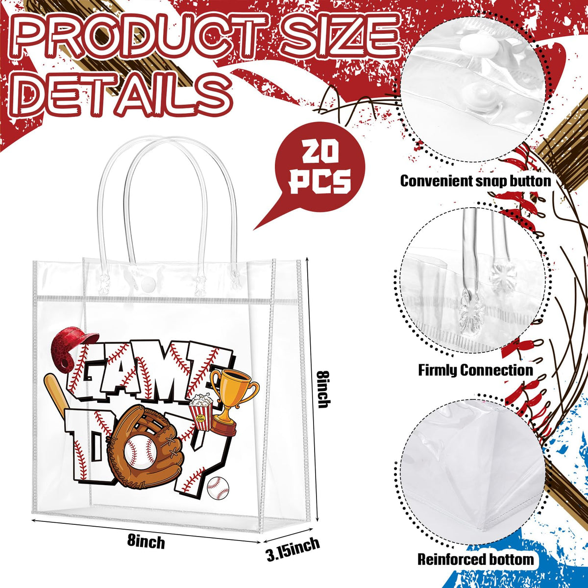 Wesnoy reusable baseball gift bags with smooth wipe-clean surface.