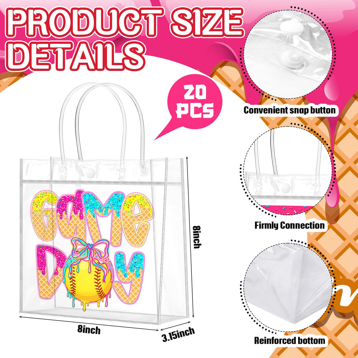 Wesnoy softball goodie bags feature bright patterns for game day celebrations and luck.