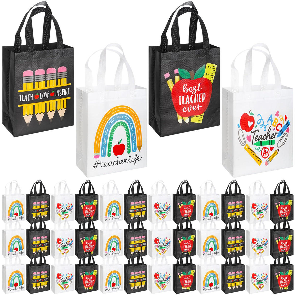 Wesnoy teacher-appreciation-bags-48-count with assorted designs for teachers and events