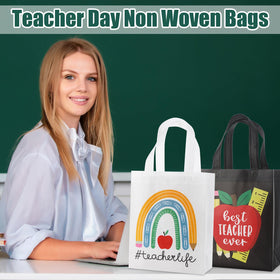 Wesnoy designer with apples, rainbow and pencils on teacher-themed bags