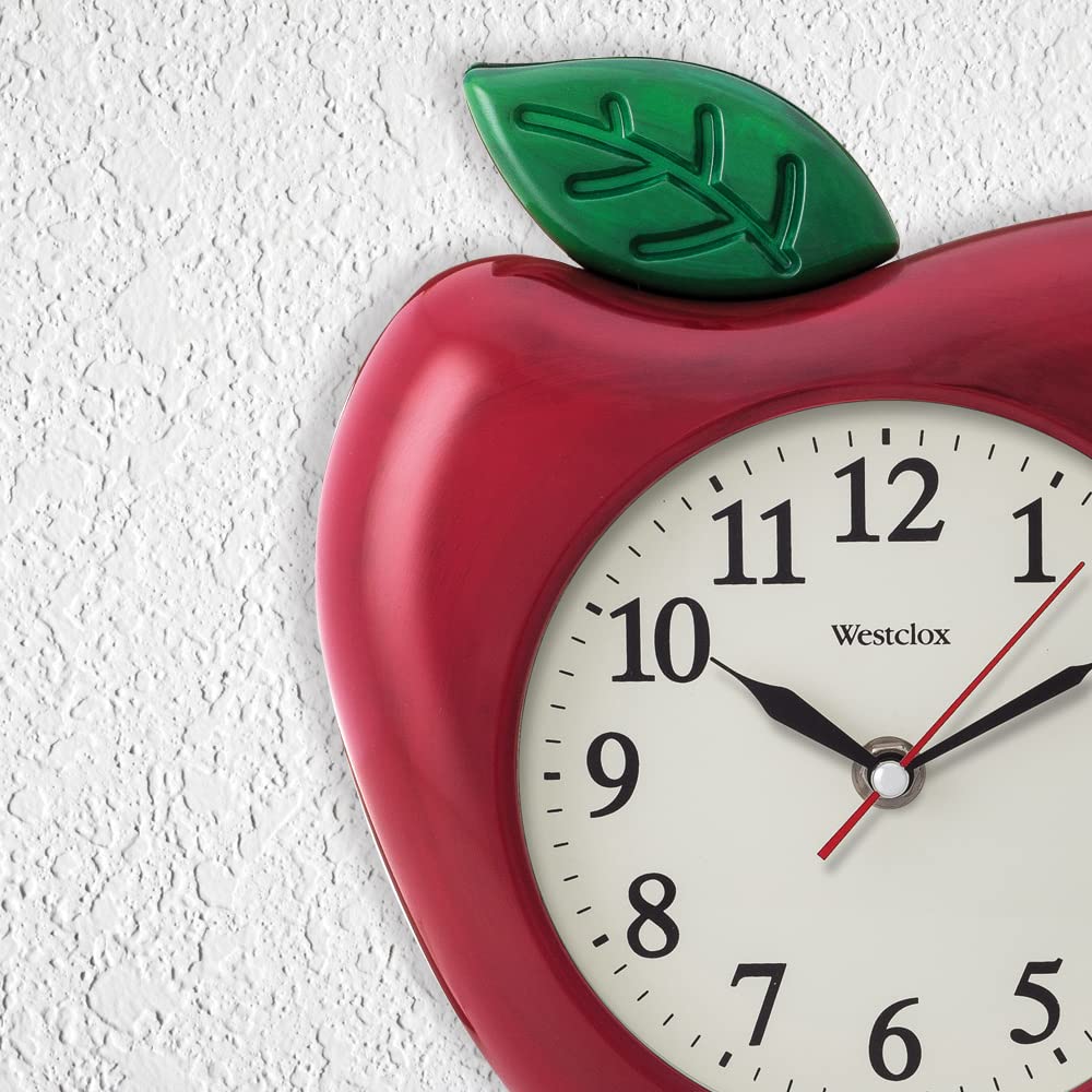 Westclox 10-inch Apple Clock convex glass view enhances readability.