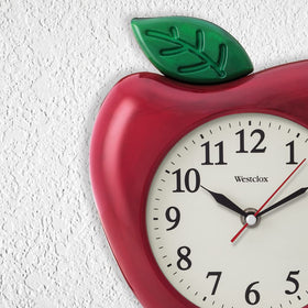 Westclox 10-inch Apple Clock convex glass view enhances readability.