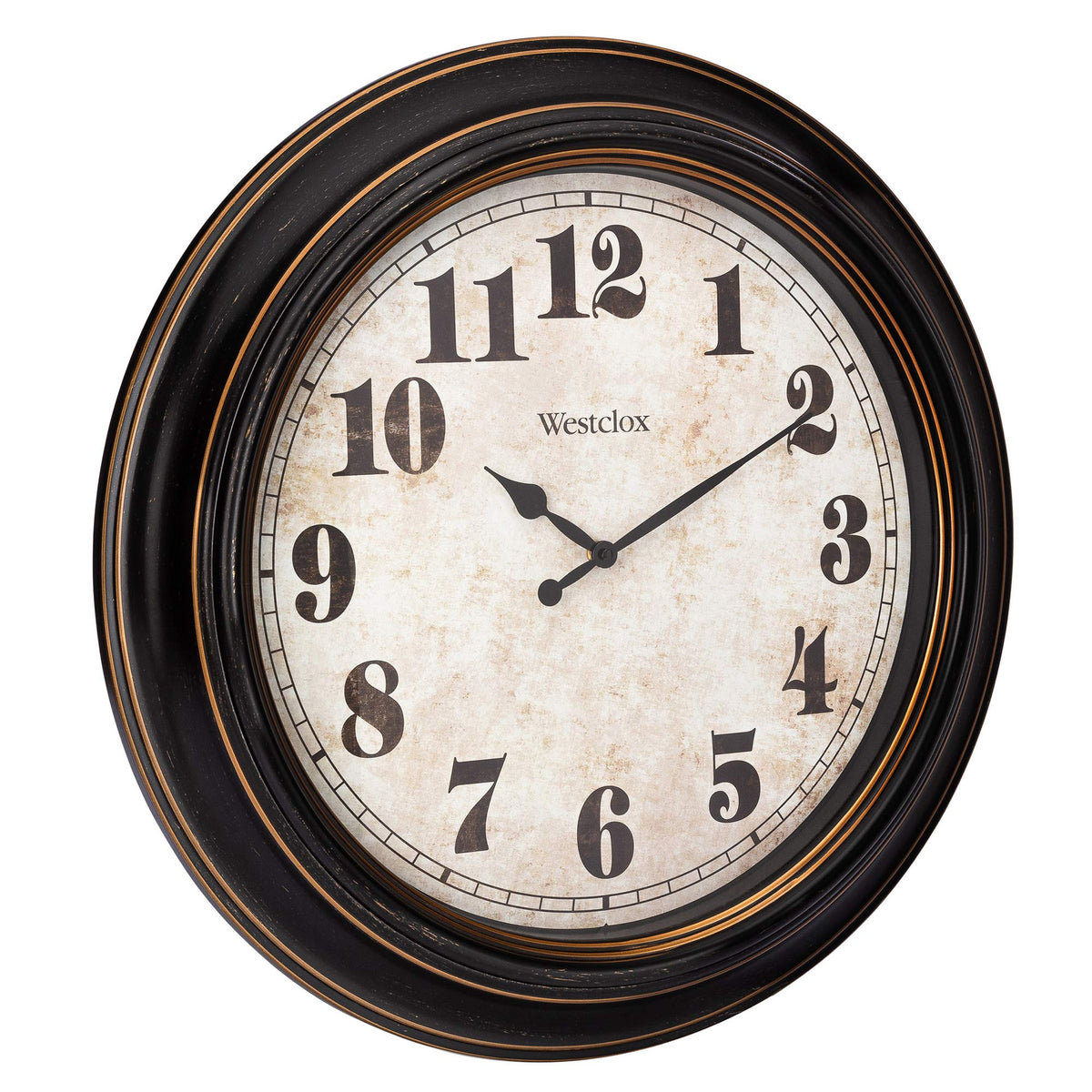Westclox Traditional Large Wall Clock frame in Black-Brown offers refined contrast for rustic spaces.