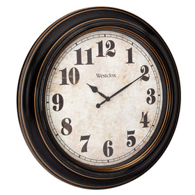 Westclox Traditional Large Wall Clock frame in Black-Brown offers refined contrast for rustic spaces.