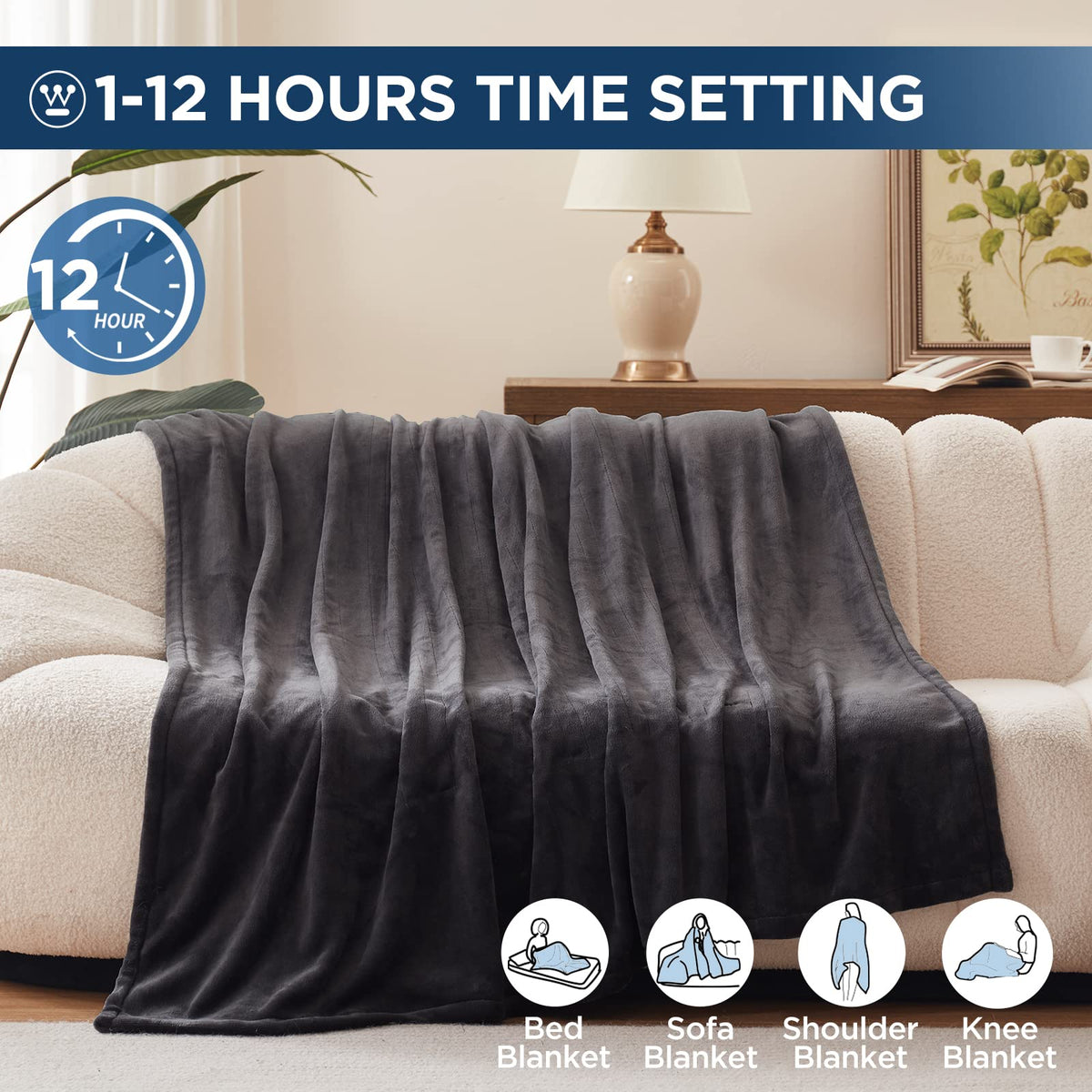 Westinghouse Electric Blanket 1-12h timer shows convenient auto-off scheduling