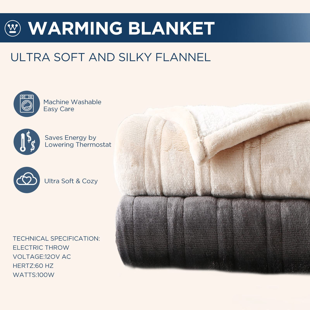 Westinghouse blanket includes overheat protection for safe use.