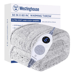 Westinghouse electric blanket throw with soft-chenille texture for cozy warmth on sofas.