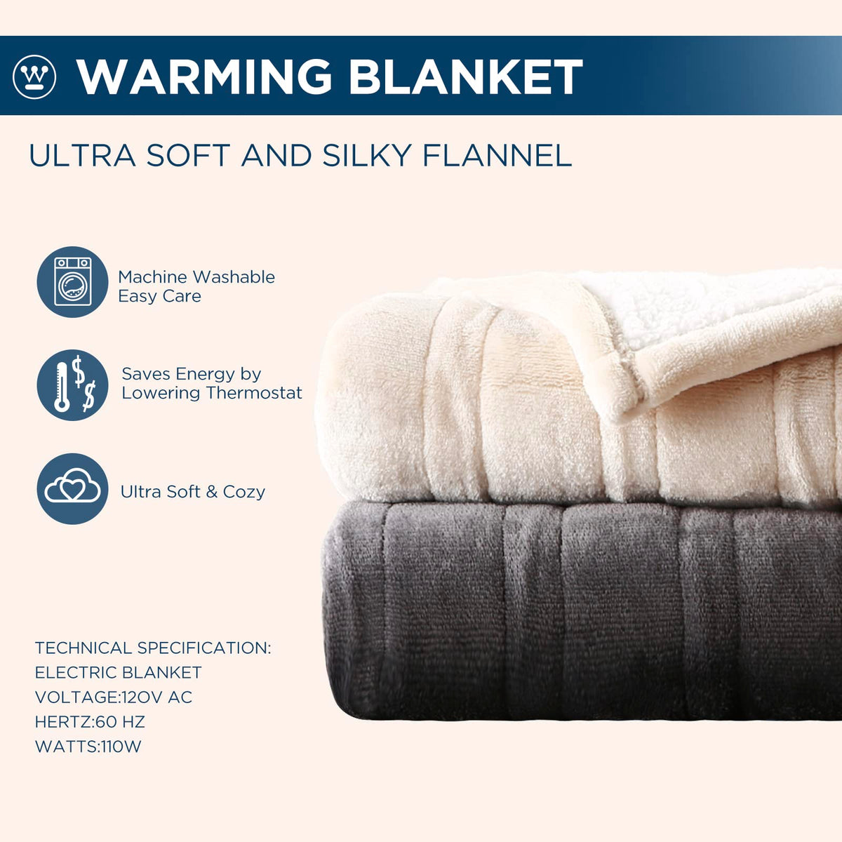 Westinghouse electric blanket used on bed, sofa, and office setup
